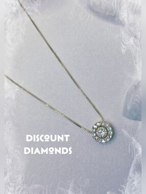 Clear White Sapphire Pendant Necklace 14K Yellow Gold on 925 Sterling Silver